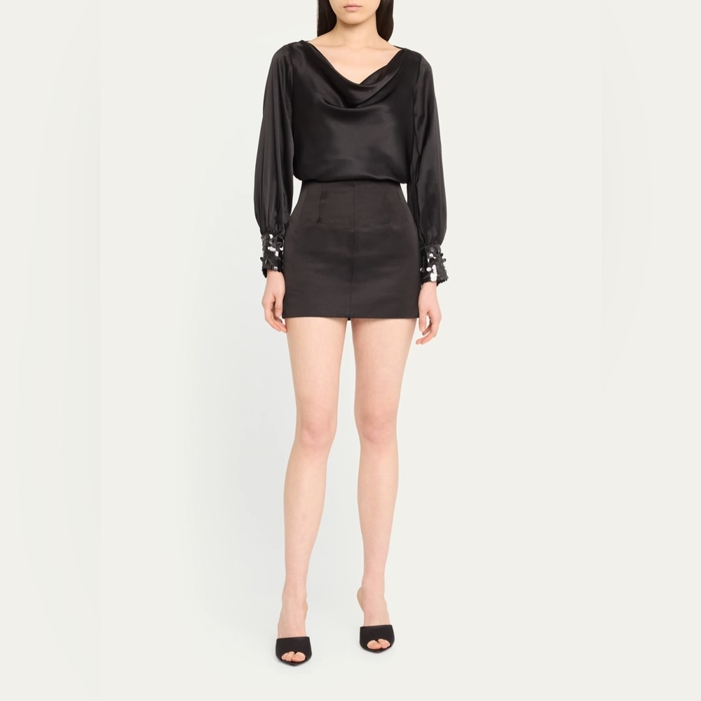 New! Cinq à Sept Black 100% Silk Blouse with Sequin Cuffs 🖤 Small NWT! Holiday - Picture 5 of 13
